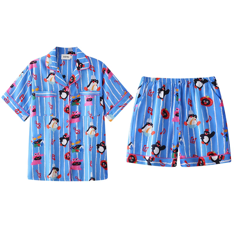 Kawaii Pingu pyjamas pantalon Anime pur coton respirant confort vêtements de nuit ensemble short et