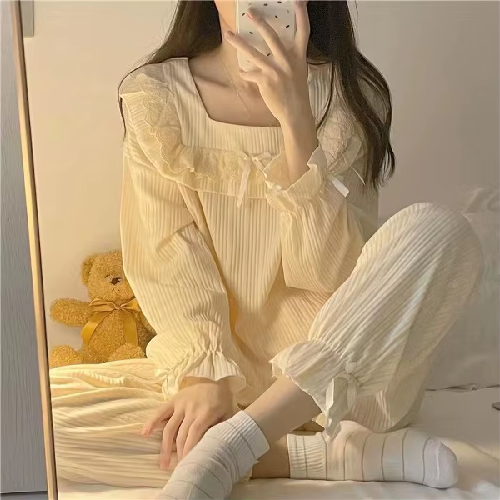 Pyjama femme 2 ensembles de vêtements de maison filles printemps et automne pantalons à manches long