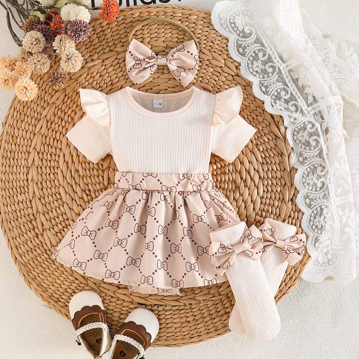 Prowow bébé body robes pour filles vêtements été rose dentelle fleur barboteuse avec chaussettes ban