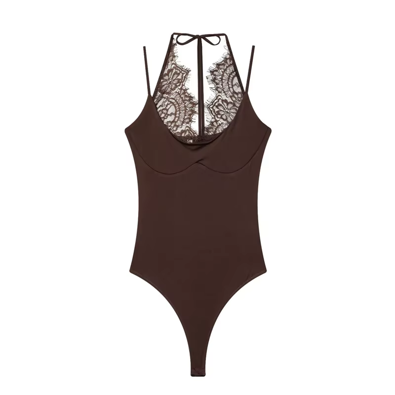 Body Femme 2026 Nouvelle Collection Été Noir Élégant Chic Personnalité Bretelles Fines avec Dentelle