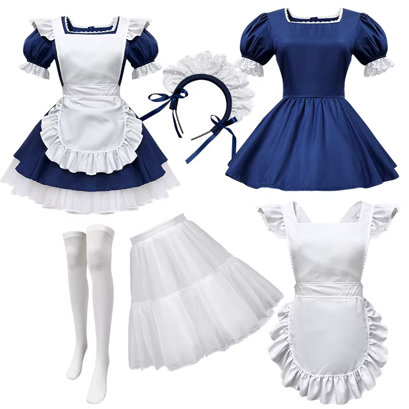 Robe Lolita bleu foncé pour femmes, tenue de cosplay, tenue de jeu de rôle pour fête, spectacle sur