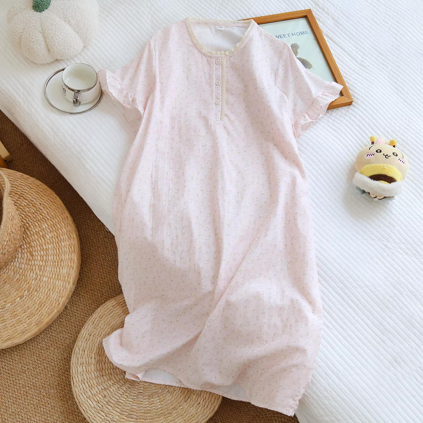 Nouvelle chemise de nuit d'été 2026 pour femme, 100 % coton, gaze double épaisseur, manches courtes,