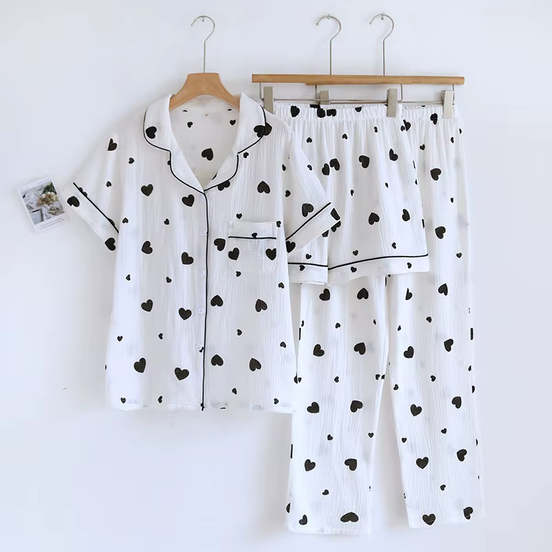 Pyjama d'été 3 pièces en pur coton pour femmes, vêtements de maison, Lingerie, ensemble de vêtements