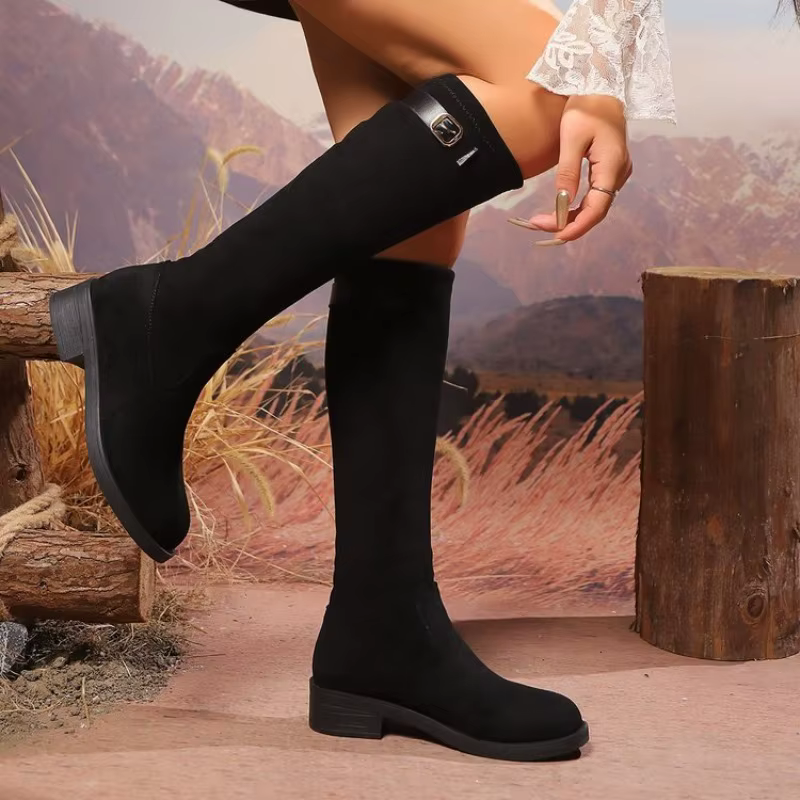 Bottes d'hiver à bout rond en daim à talons bas, sexy et confortables, nouveau style à la mode, bott