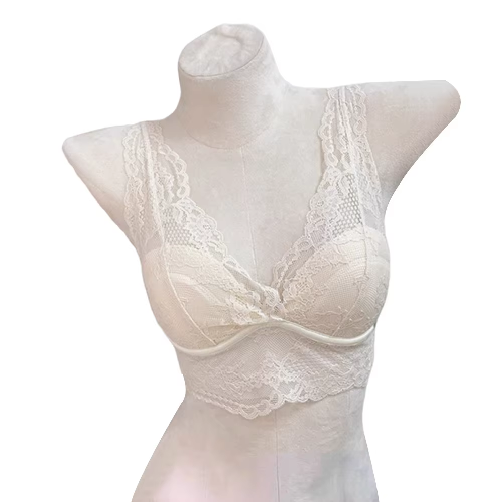 Nouveaux soutiens-gorge en dentelle blanche, col en V profond, design froncé, sans armatures, linger