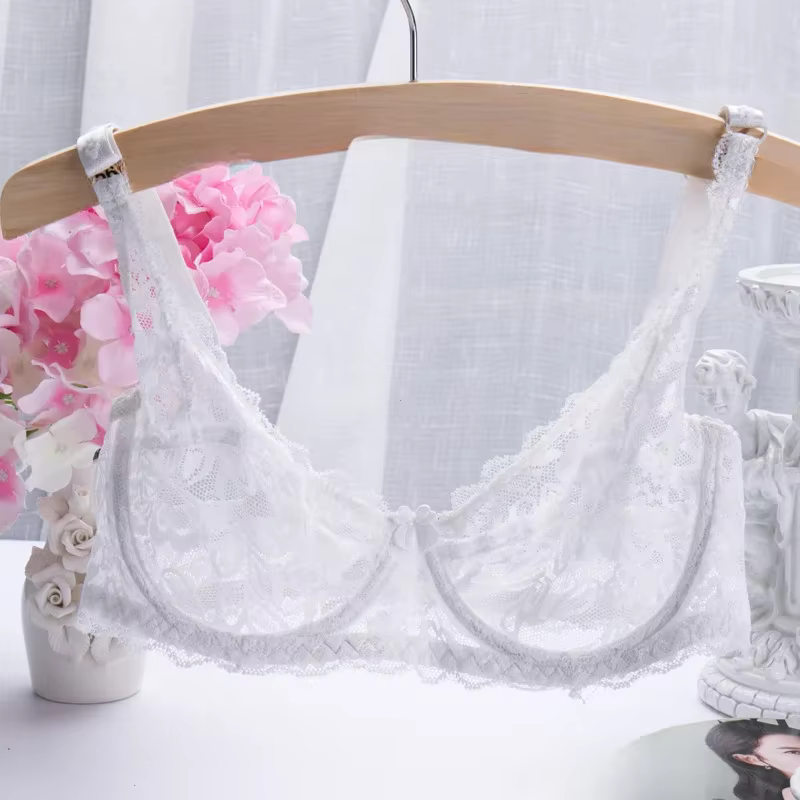 Soutien-gorge sexy en dentelle transparente pour femmes, confortable, élastique, à armatures, solide