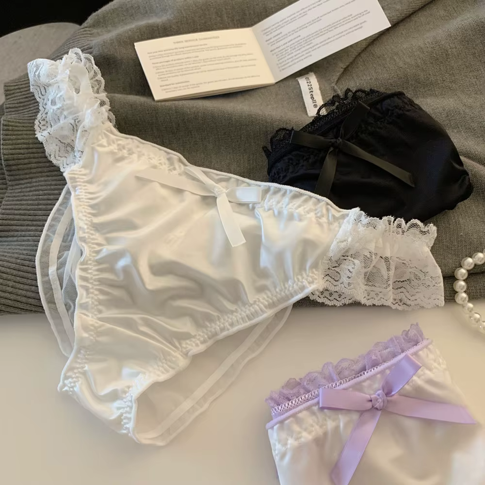 Culotte femme dentelle à volants Satin sous-vêtements Sexy femme taille basse maille évider culotte 