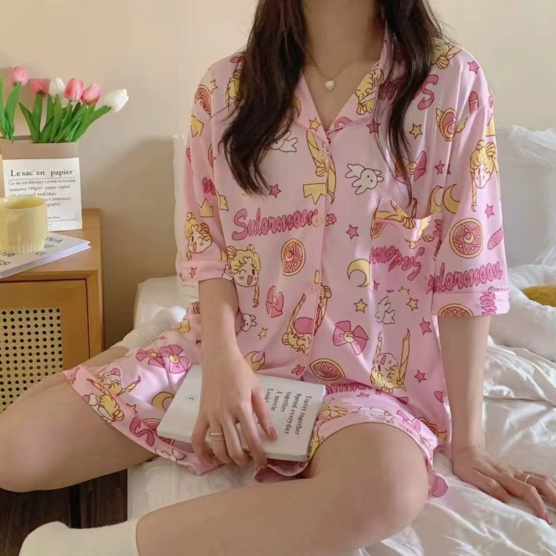 Nouveau pyjama Kawaii Sailor Moon pour femmes, tenue d'été à manches courtes, style dessin animé, mi