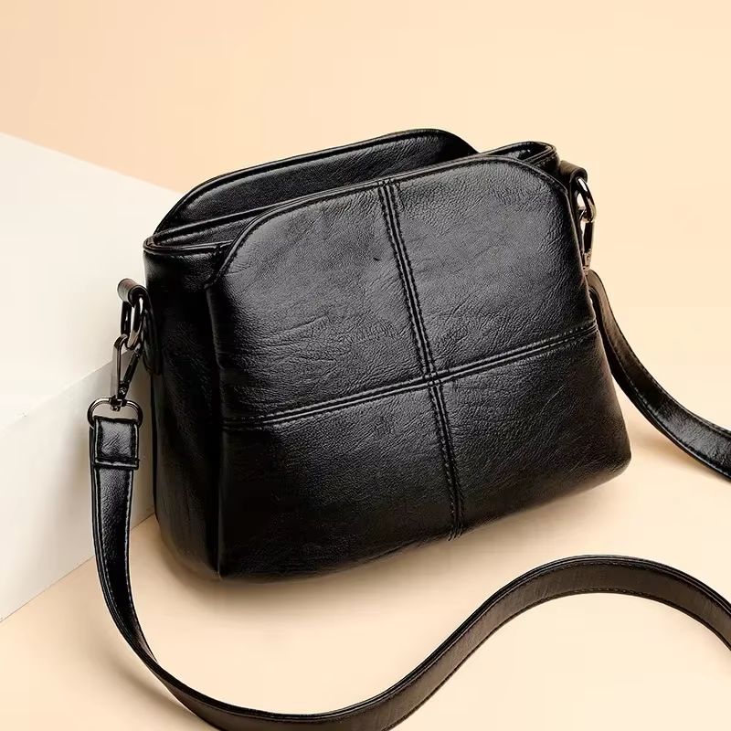 Sac à bandoulière en cuir véritable pour femme, sac messager design simple, sac à main en cuir de va