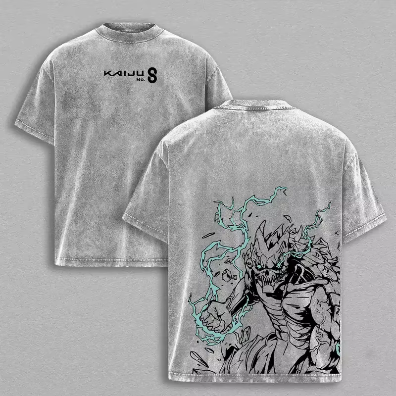 T-shirt imprimé anime Kaiju No.8 pour homme, vêtement unisexe, t-shirt vintage délavé à manches cour