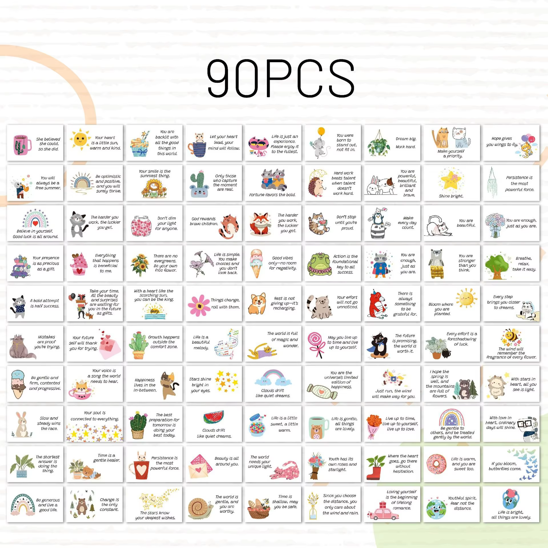 90 cartes d'affirmations inspirantes, de mots positifs et d'illustrations charmantes sont vraiment i