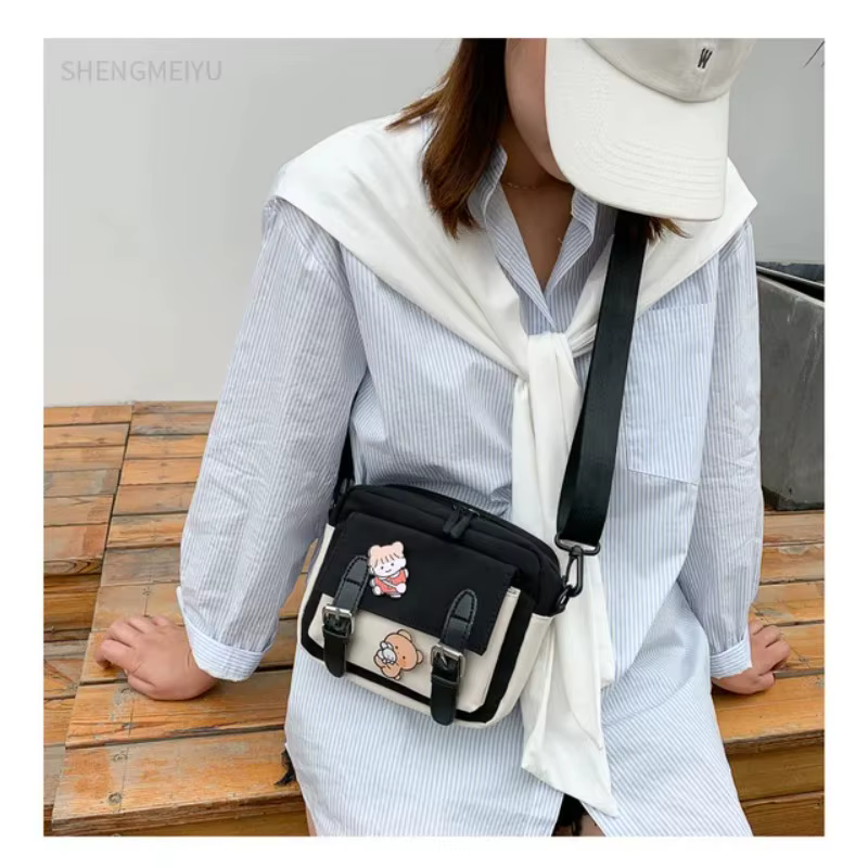 Bandoulière femme nouvelle fille mignonne toile étudiant version coréenne épaule petit sac carré mul