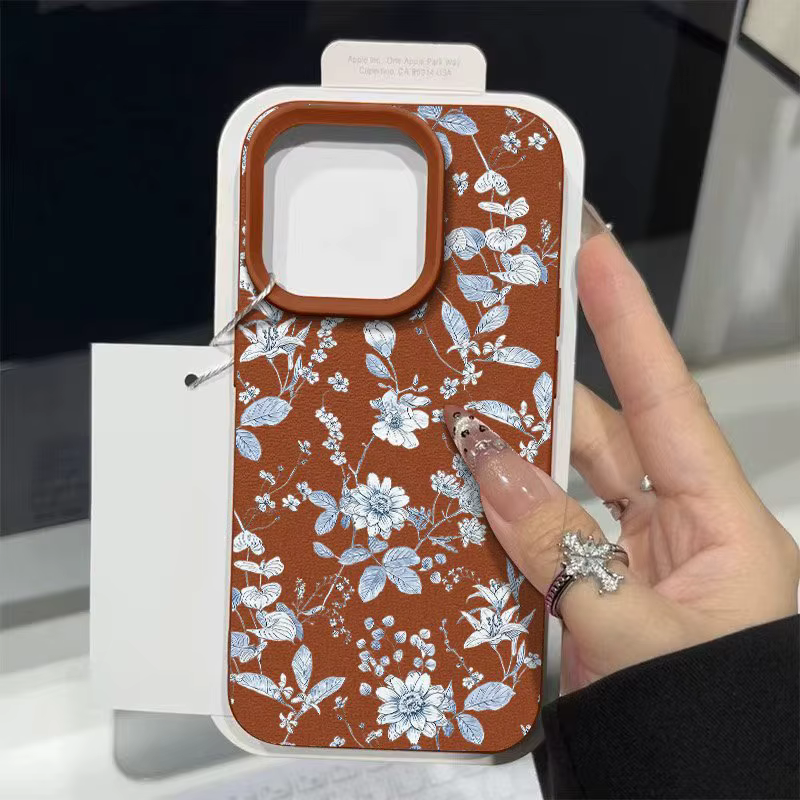 Coque souple bleue élégante à Texture litchi florale, étui pour Samsung Galaxy S25 S24 S23 S22 S21 U