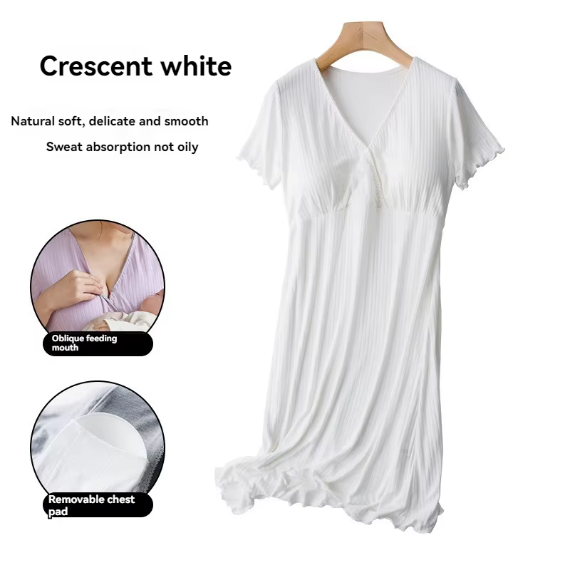 Robe d'Été Rembourrée pour Femme, Pyjama d'Allaitement Confortable, Tenue de Maison Post-Partum