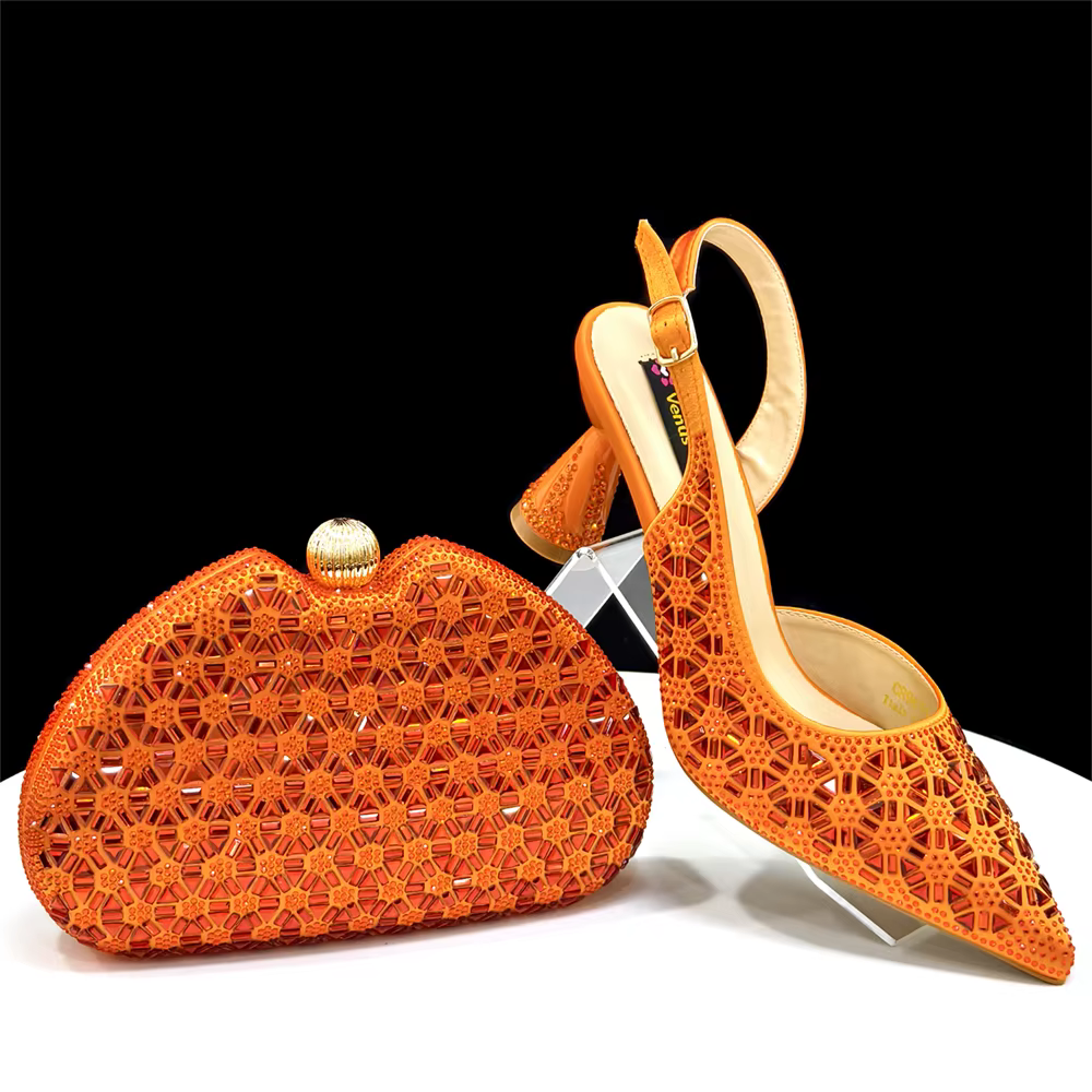 Venus Chan Ensemble de chaussures et de sacs pour femmes au design italien de couleur orange élégant