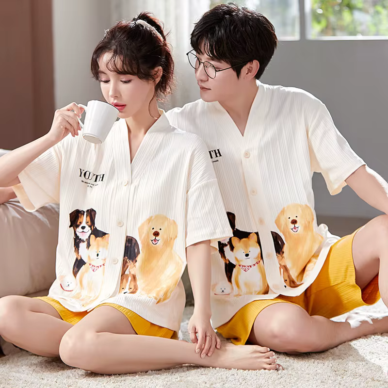 Ensemble de pyjamas en coton pour couples, vêtements de détente décontractés pour femmes, shorts d'é