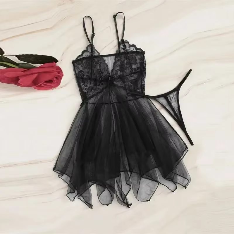 Nouvelle Lingerie Sexy pour Femmes Raffinées : Ensemble Intime en Dentelle et Tulle Transparent, Élé