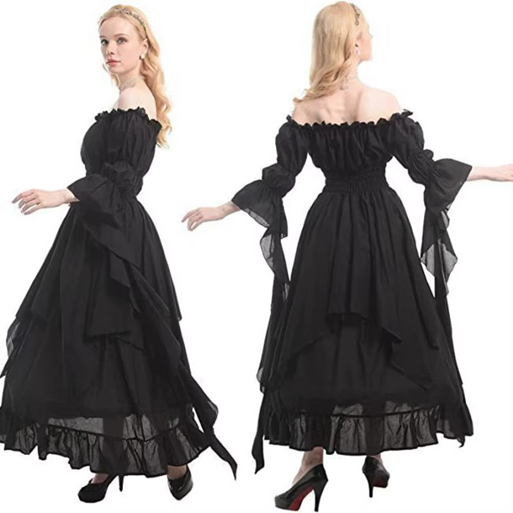 Robe Corset Gothique Pirate pour Femme, Vêtement Médiéval Renaissance Vintage, Costume Sexy Épaules 