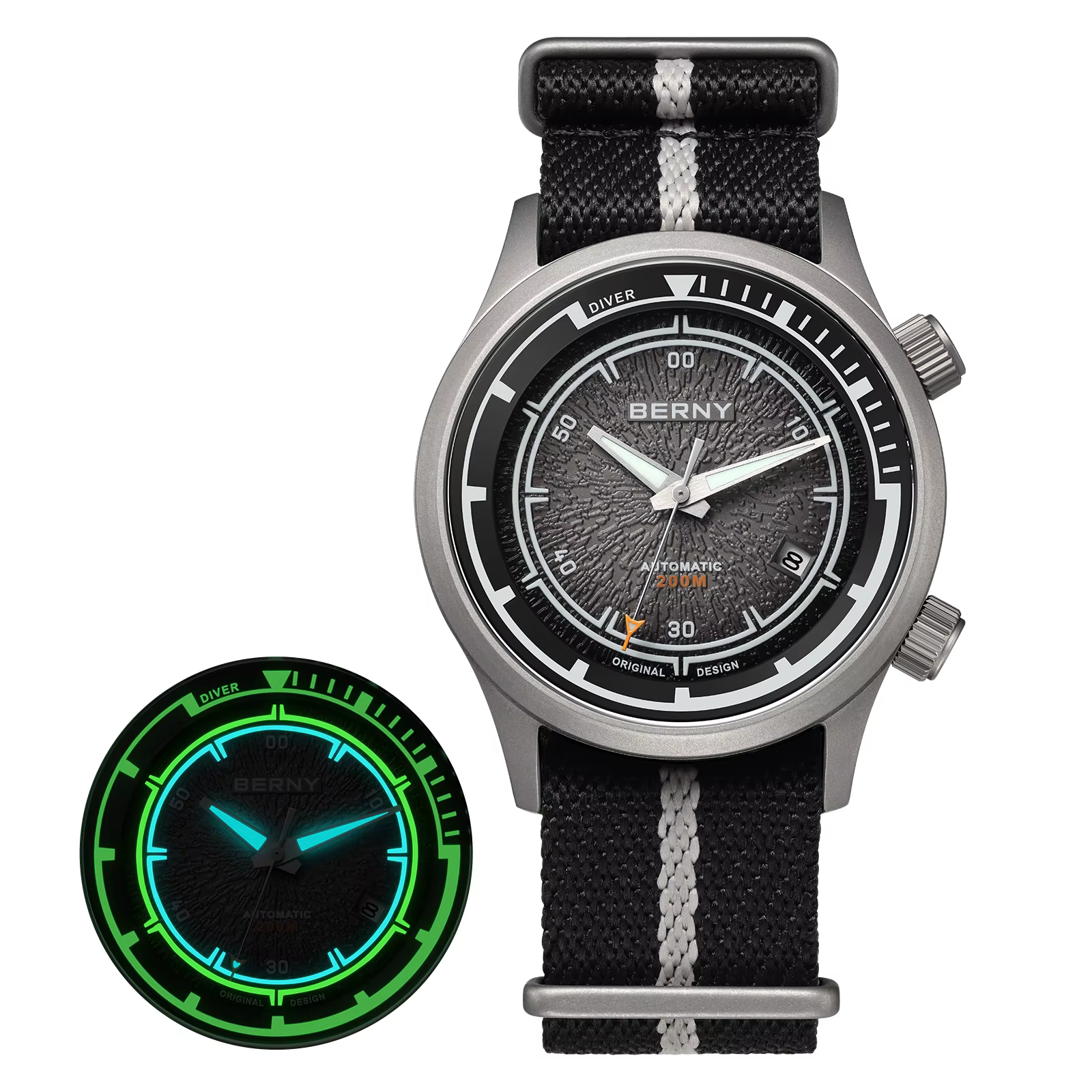 BERNY – montre de plongée en titane pour hommes, 20ATM, Super lumineuse, automatique, mécanique, mon