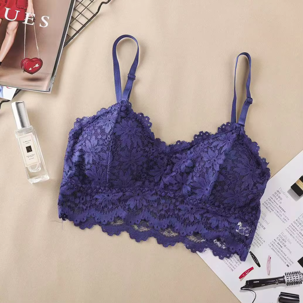 Soutien-gorge français en dentelle fine pour femmes, beau dos, sans anneau en acier, sangle de frond