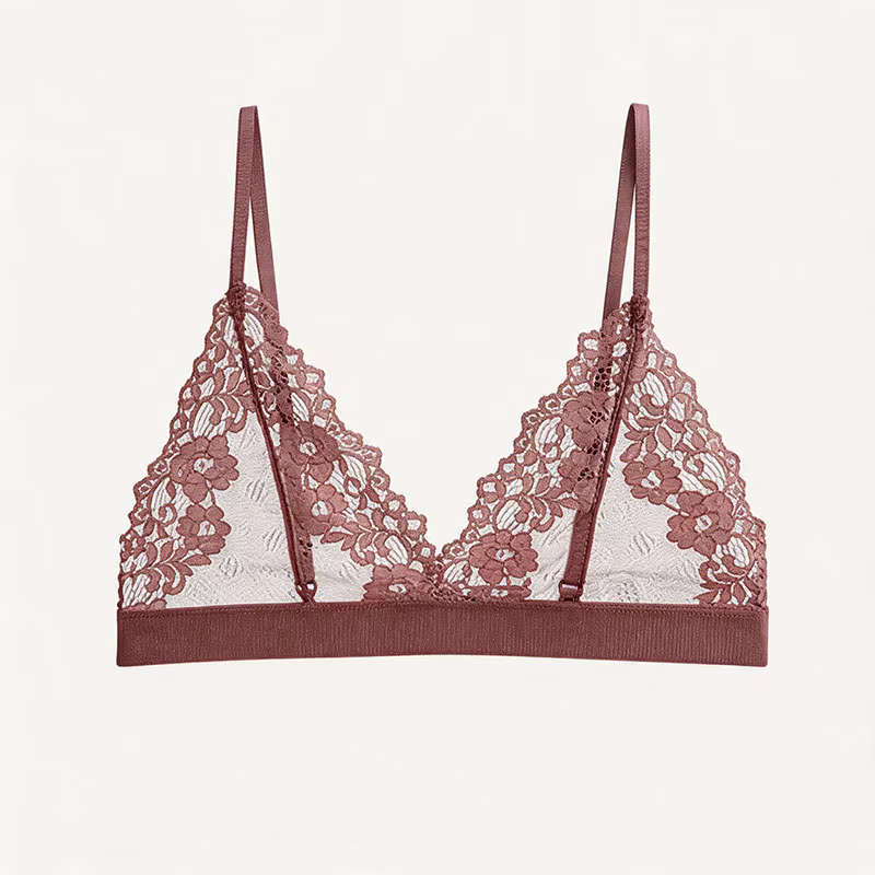 Soutien-gorge triangle léger et respirant en dentelle florale sans couture et sans armatures, linger