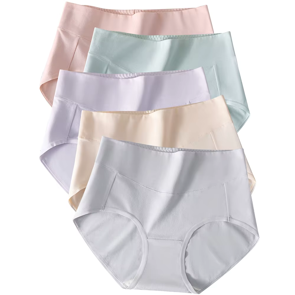 Lot de 5 culottes taille haute en coton, entrejambe 100 % coton, slips sans coutures qui ne se retro