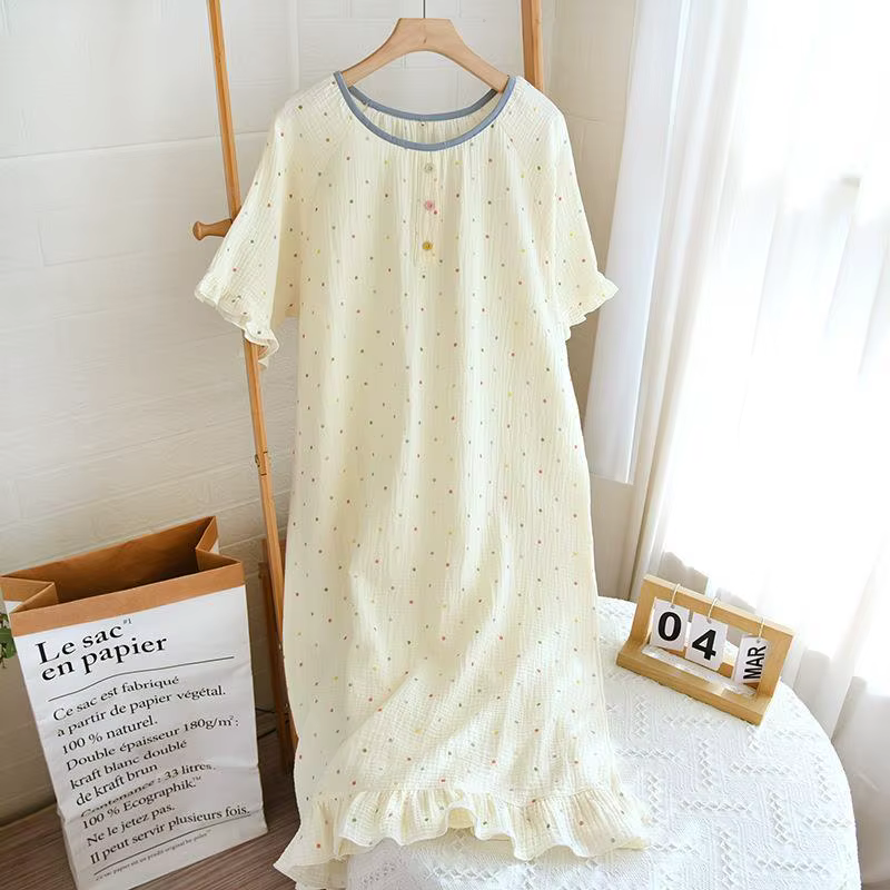 Chemise de nuit en coton à manches courtes, mignonne et douce, imprimé à la mode, vêtements de maiso