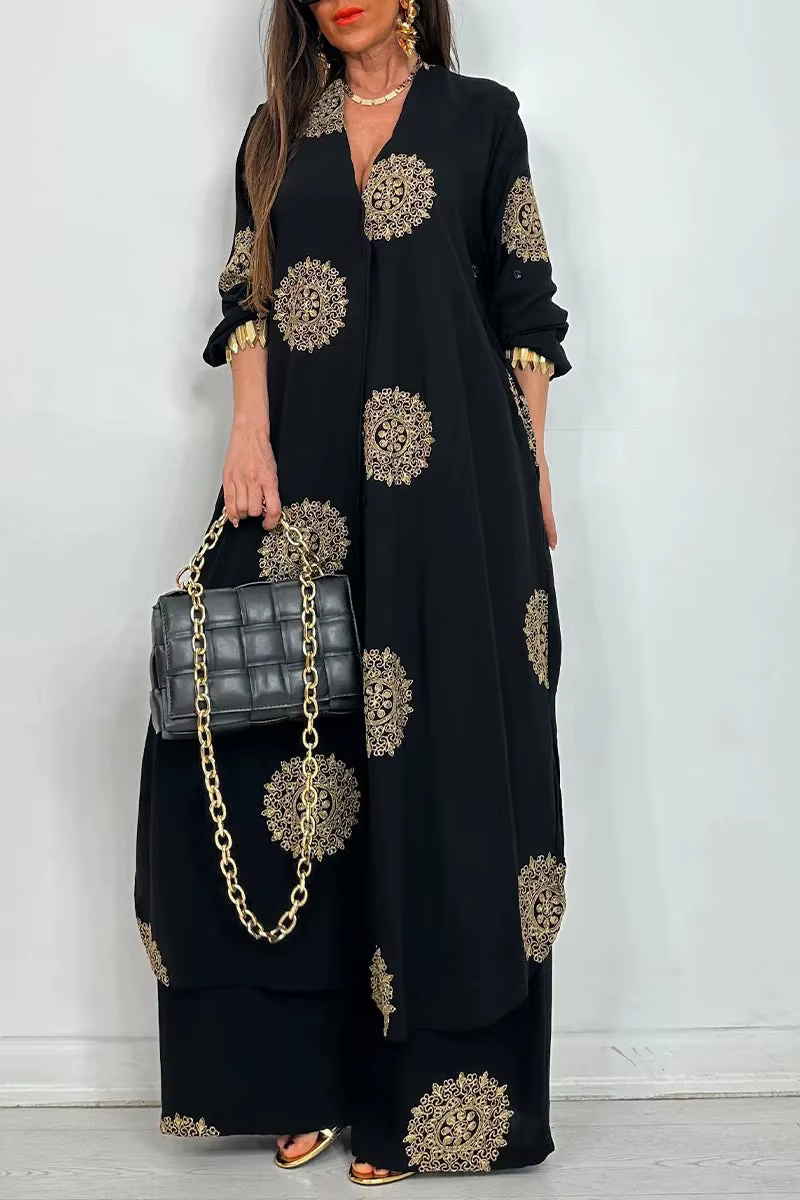 Robe tenue Vintage bohémien, ample, longue, imprimée, ensemble décontracté, chemise à boutons, chemi
