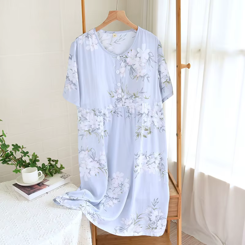 Chemise de nuit d'été 2026 en coton à manches courtes pour femme, en coton artificiel, coupe ample, 