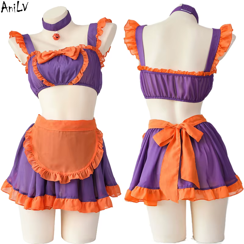 AniLV Halloween Night Pumpkin Maid Uniform for Cosplay, Anime Girl, Cute Outfits Costumes, 2022
