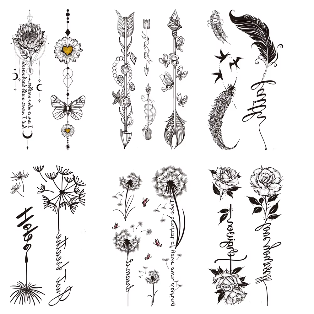 Tatouages temporaires floraux élégants pour femmes – 6 feuilles d'art corporel imperméable (designs