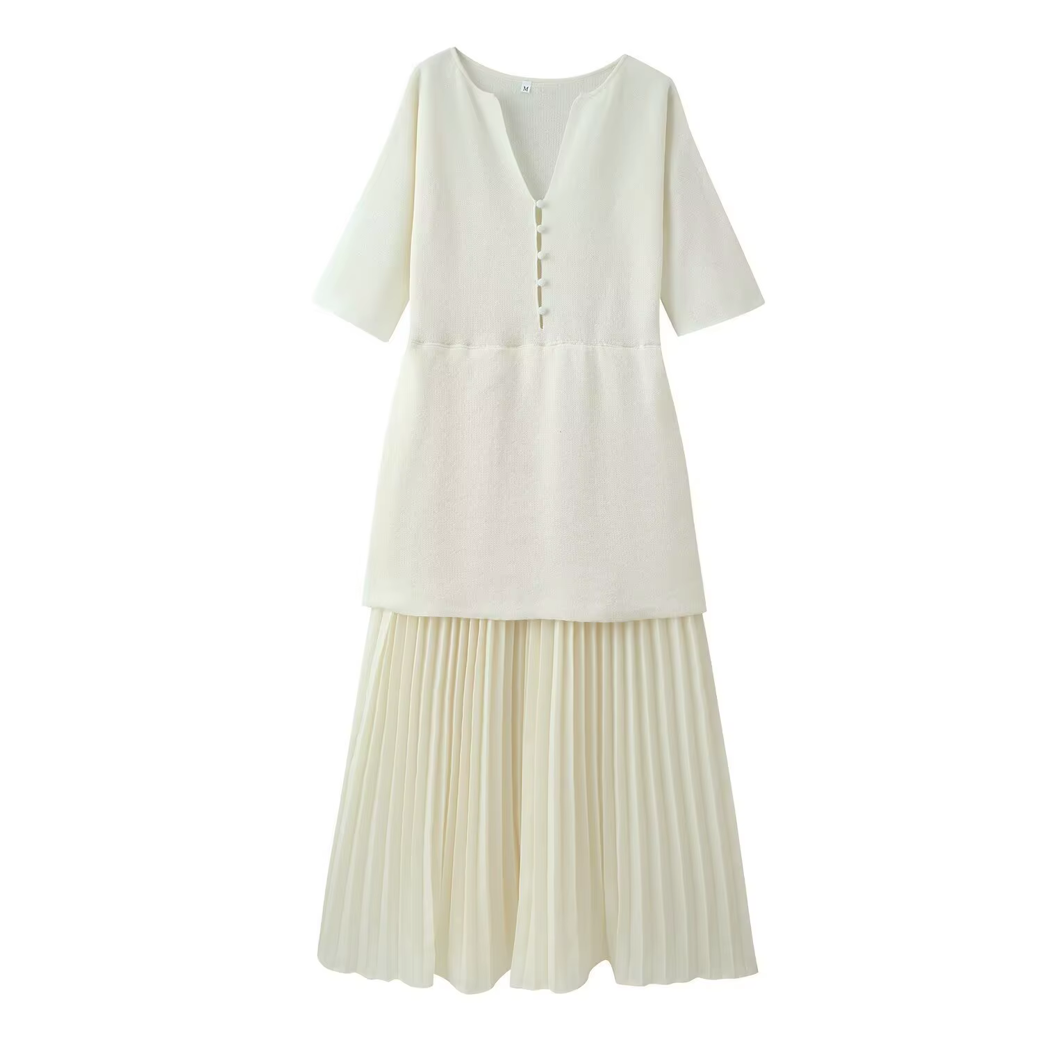 Robe plissée tricotée à manches courtes et col en V sexy, style vacances à la française, nouvelle mo