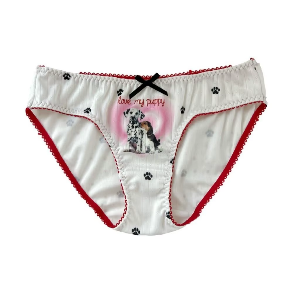 Culottes Lolita imprimées chiots et chatons, culottes en soie glacée à motif patte de chat, culottes