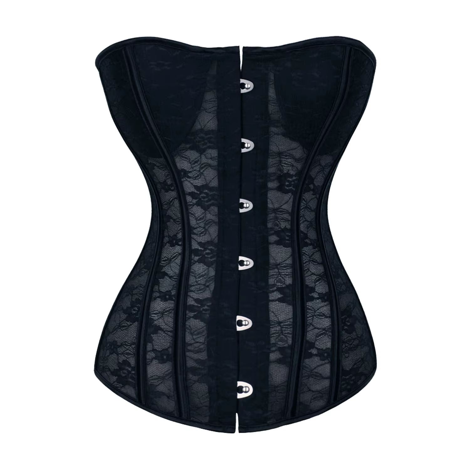 Corset désossé en acier pour femmes, avec boutons sur le devant et laçage au dos, haut sans bretelle