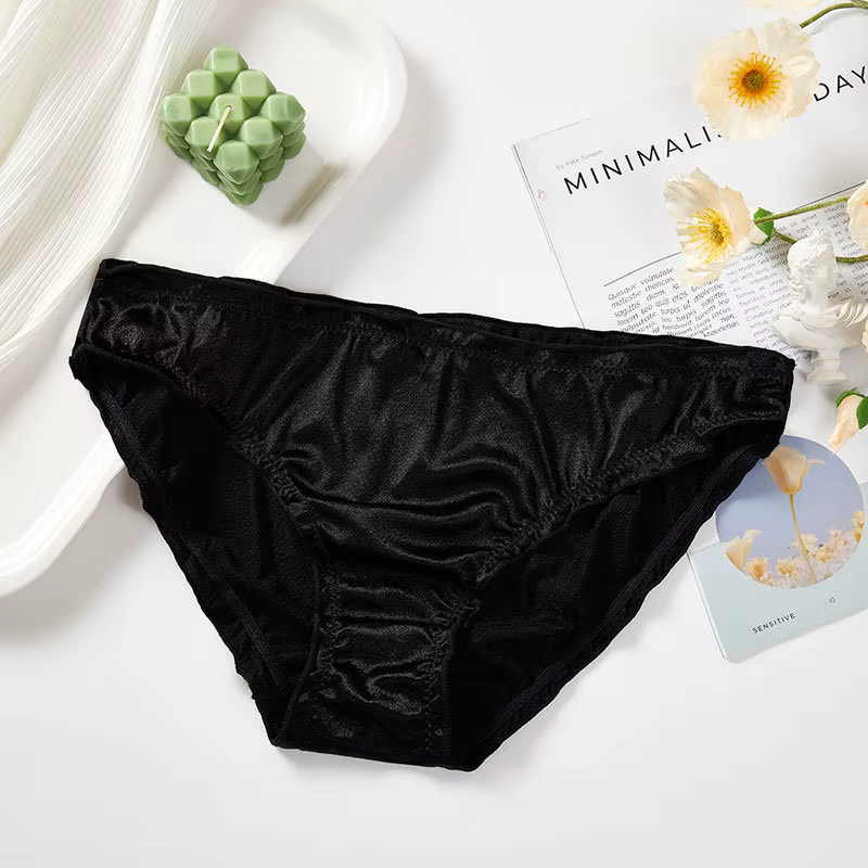 Culotte Sexy en Satin pour Femme, Garniture à Volants, Sous-Vêtement Sans Couture, Confortable, Tail