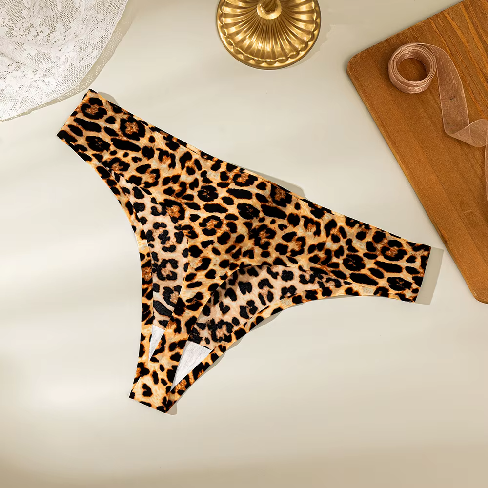 Sexy léopard femmes tongs sans couture Slip glace soie G cordes tongs Femme culottes Lingerie sous-v