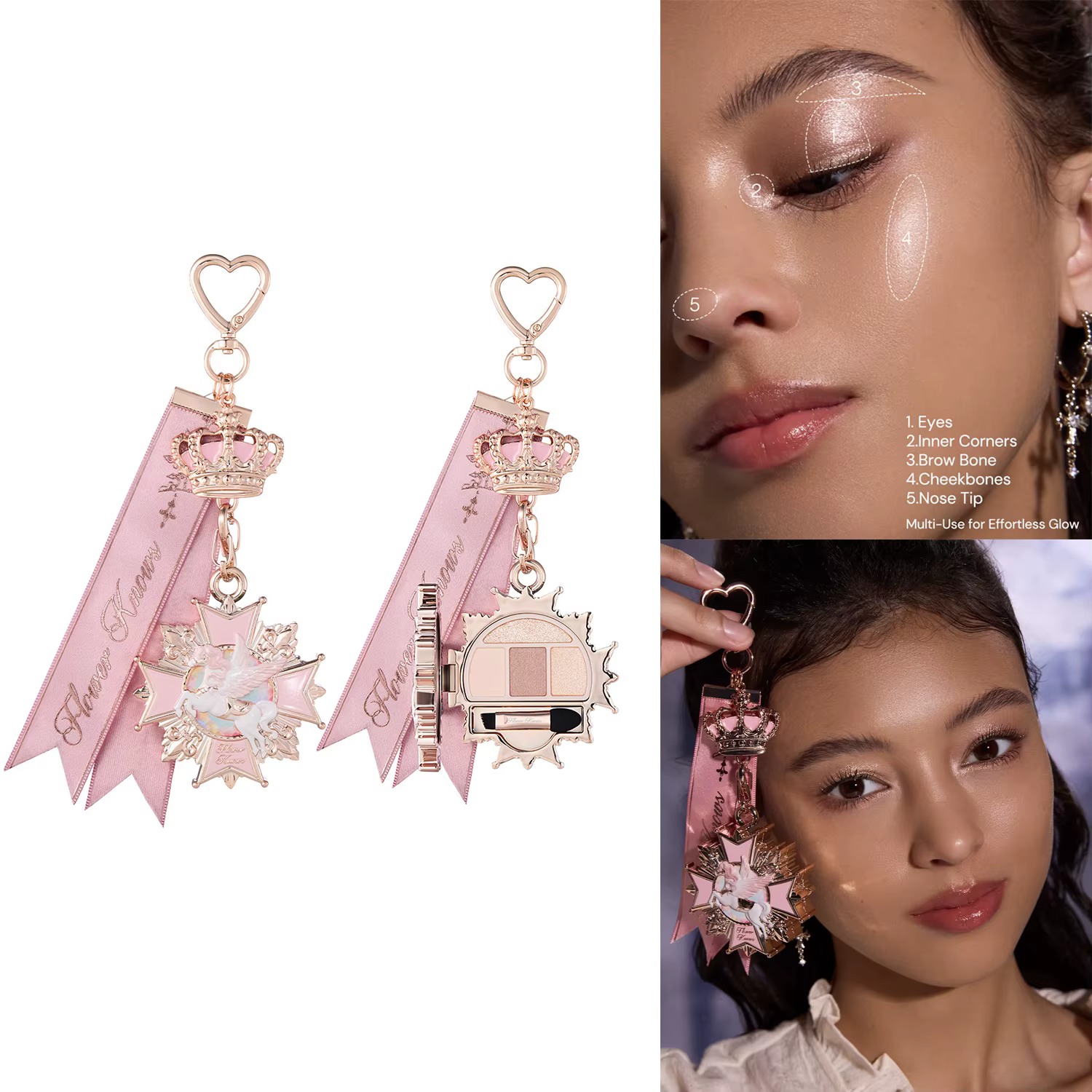 Flower Knows Knight Unicorn Charm Palette De Fards A Paupieres Mini Accessoire Maquillage Mignon Kaw