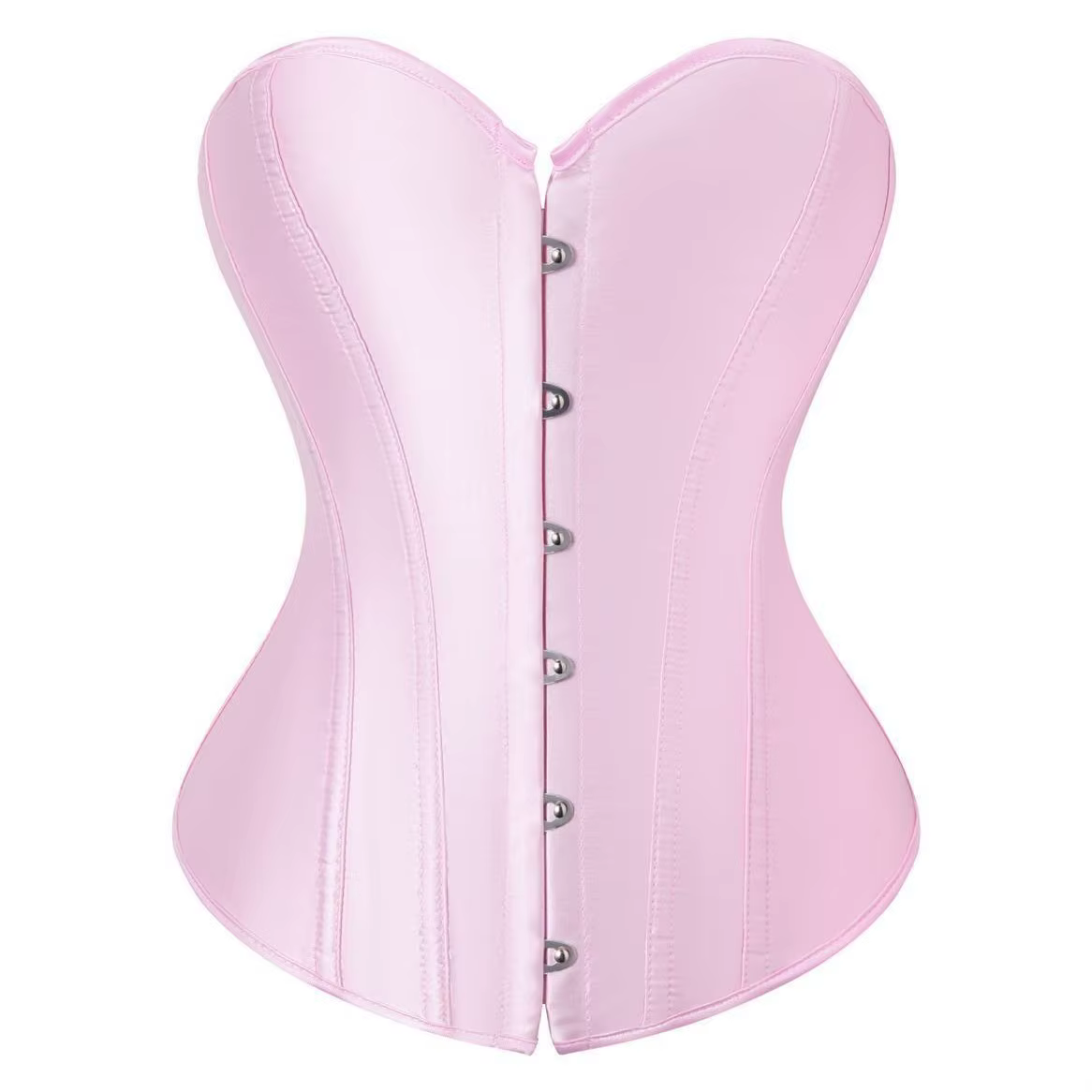 Corset bustier rose en satin pour femme, sans bretelles, avec fermeture frontale, amincissant et scu