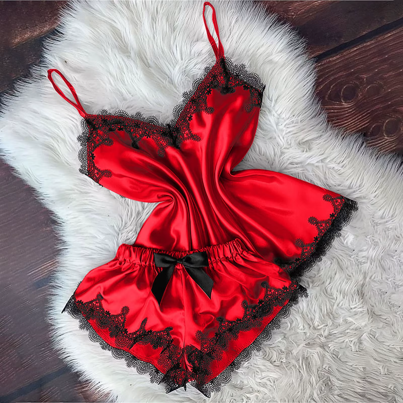 Lingerie Sexy pour femmes, vêtements de nuit, Camisole, short à nœud, hauts à col en v, pyjama en ve