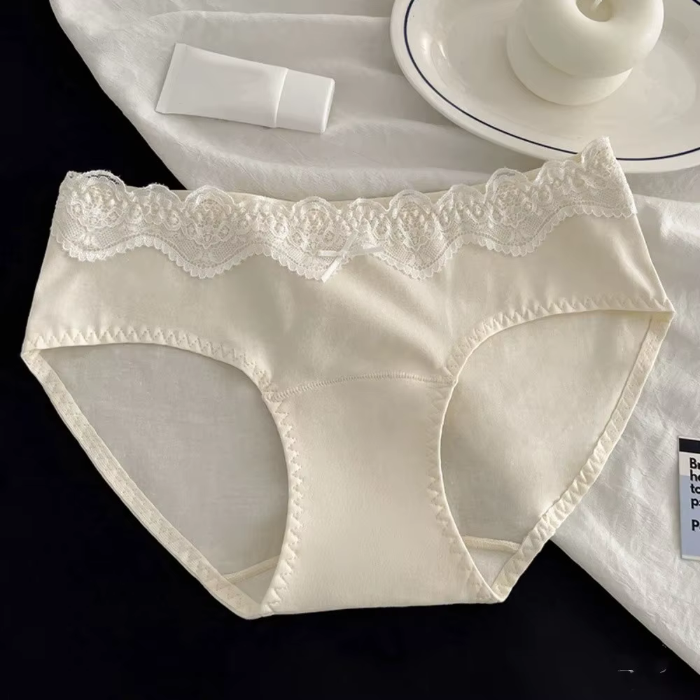 Culottes en coton à nœud et dentelle, taille mi-haute, transparentes, pour femmes, douces, sans cout
