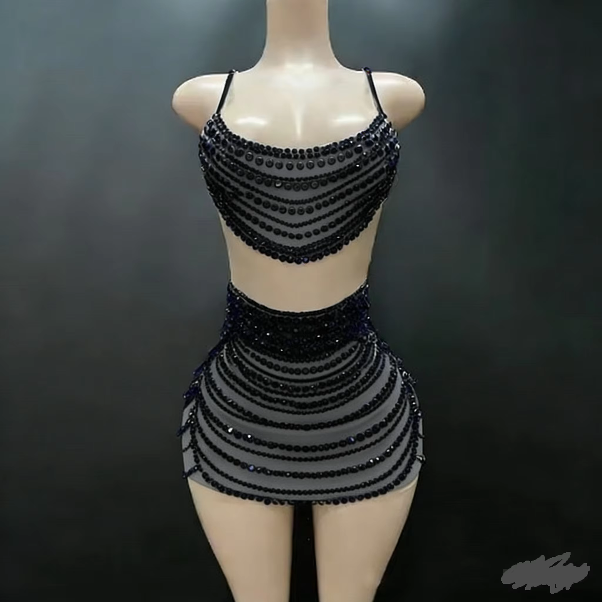 Robe de performance pour femme, style jupe moulante à bretelles entièrement ornée de strass, pour bo