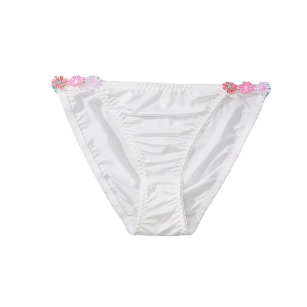Culottes en satin de soie taille basse avec entrejambe en coton, motif floral, respirantes, pour fem