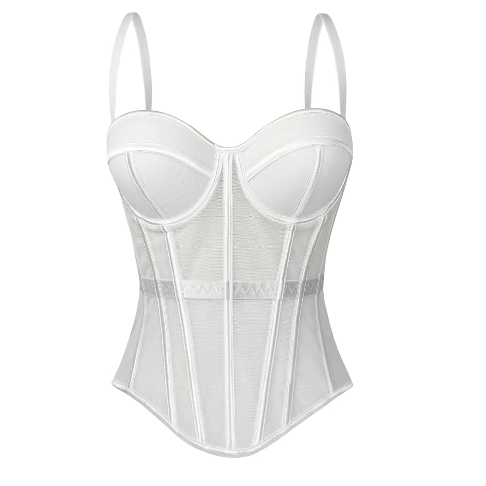 Top Corset Élégant en Maille Respirante, Coupe Ajustée, à Bretelles Fines, Style Crop Top, Idéal pou