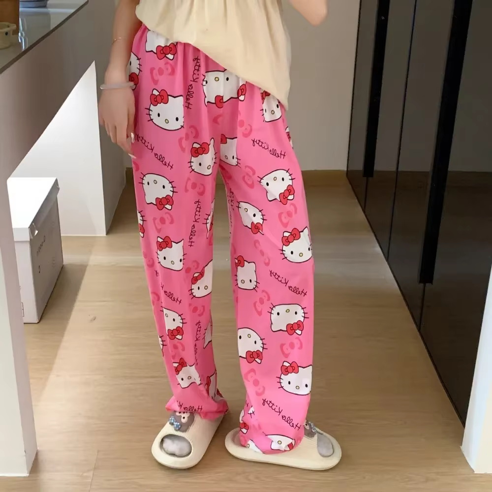 Pantalon de pyjama Hello Kitty pour filles, pantalon décontracté ample, style Y2K, pantalon de survê