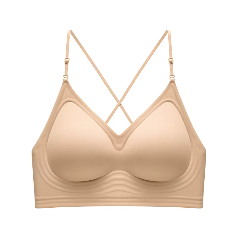 Soutien-gorge licou à col rond pêche français, Push Up pour petite poitrine, bretelles fines, sans c