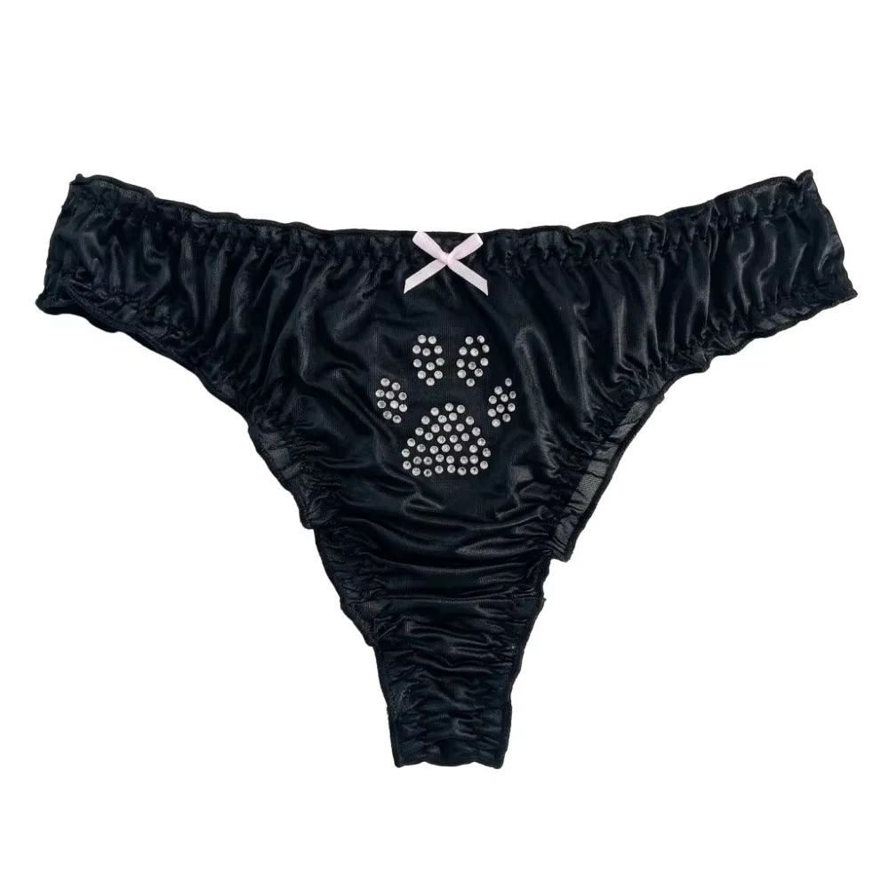 Culottes Lolita brillantes à motif patte de chat, en soie glacée, avec strass Kawaii, entrejambe en 