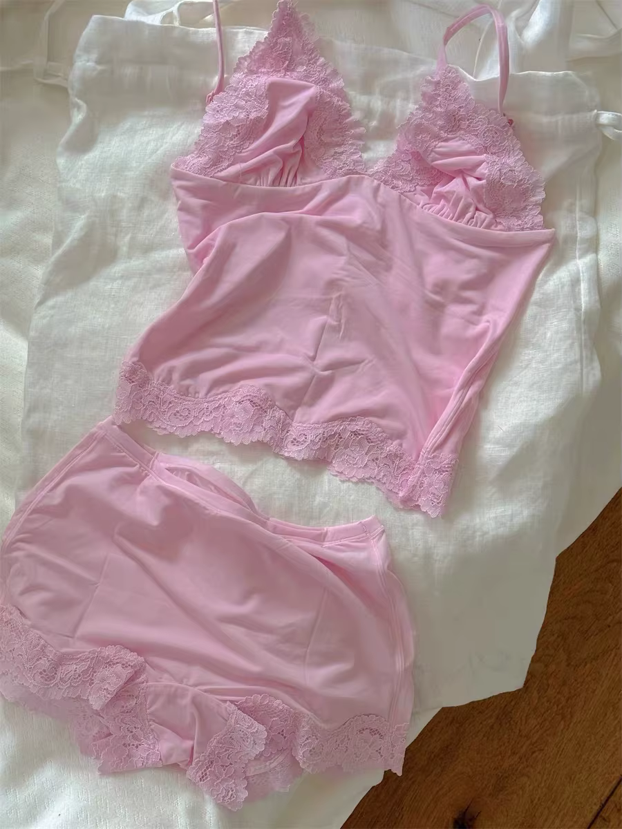 Ensemble de soutien-gorge en dentelle rose pour femme, soutien-gorge sexy à bonnets triangulaires sa