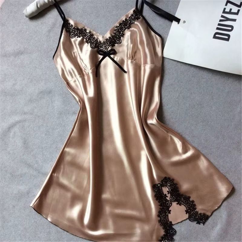 Vêtements de nuit sexy dame sexy soie satin robe de nuit col en v chemise de nuit grande taille chem
