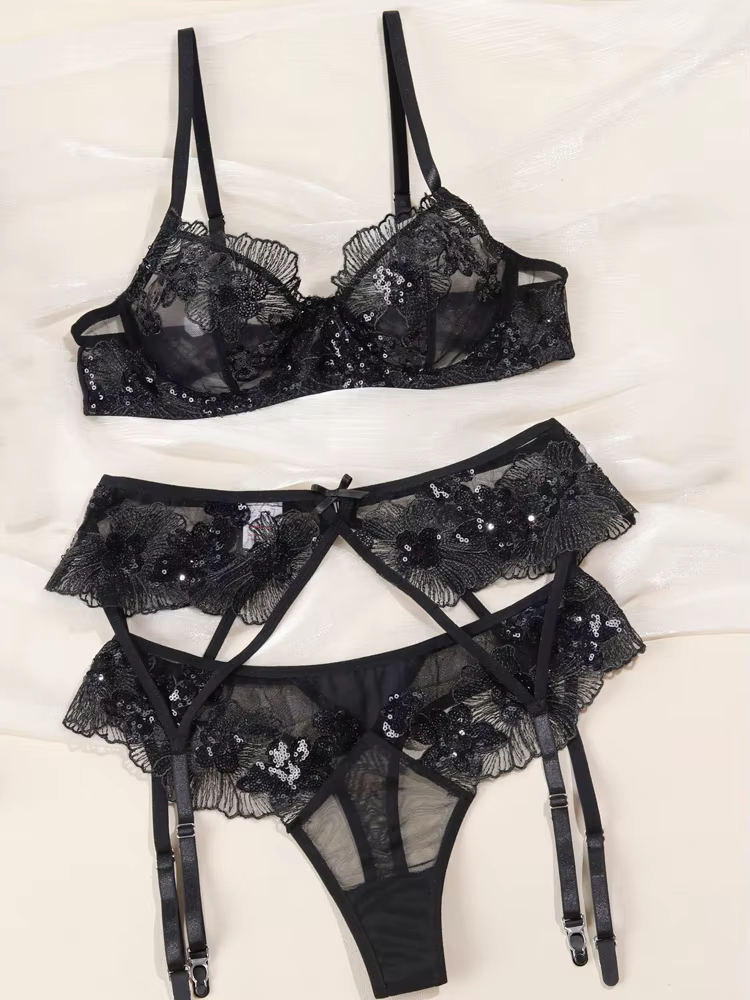 Ensemble de Lingerie Sexy pour femmes, jarretelles en dentelle, soutien-gorge érotique en dentelle f