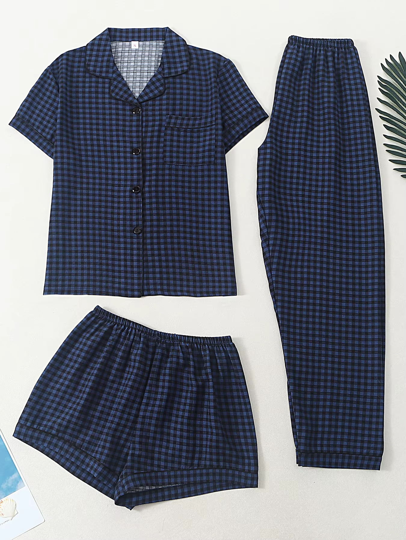 Pyjama femme, col tailleur, manches courtes, short et pantalon, ensemble 3 pièces, printemps été aut